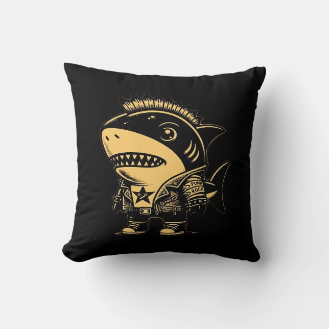 Whimsigoth Cyborg Shark Vintage Art Design Kudde (Framsida)