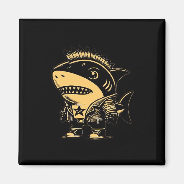 Whimsigoth Cyborg Shark Vintage Art Design Magnet (Framsidan)