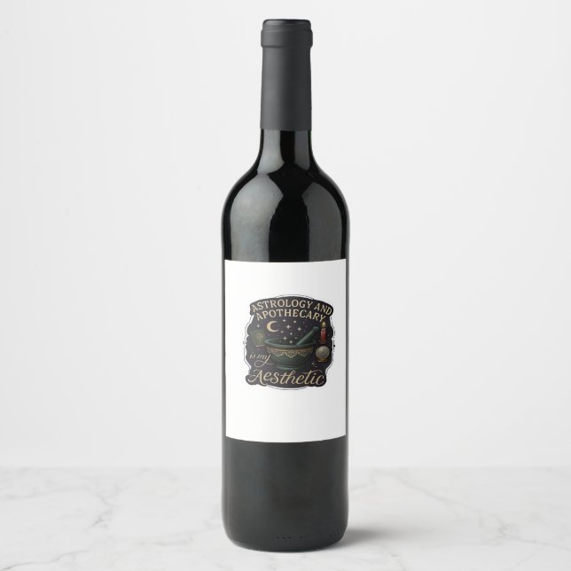 Whimsigoth Fantasy - Mystical Forests, Måne & Mag Vinflaska Etikett (Framsida)