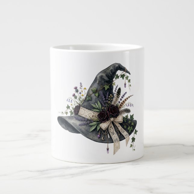 Whimsigoth gotisk botanisk häxa hatt jumbo mugg (Framsidan)