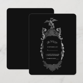 Whimsigoth gotiskt silver utsmyckad spegel bröllop OSA kort