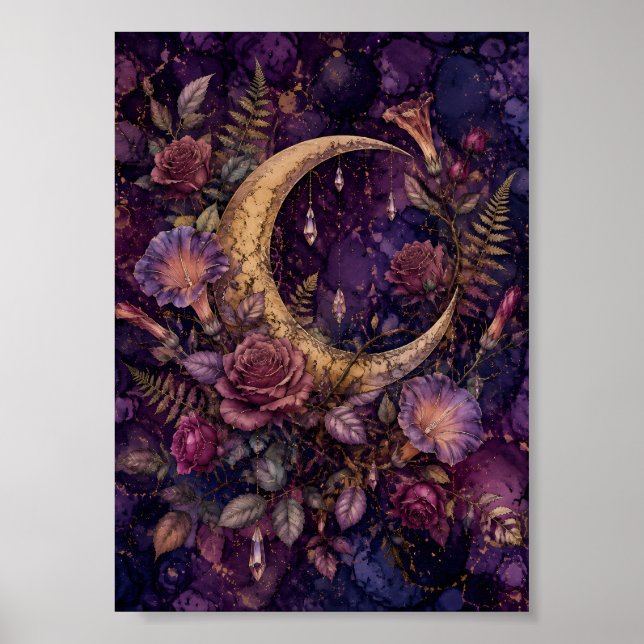 Whimsigoth Halvmåne Botanisk Dyster Blomma Poster (Framsidan)