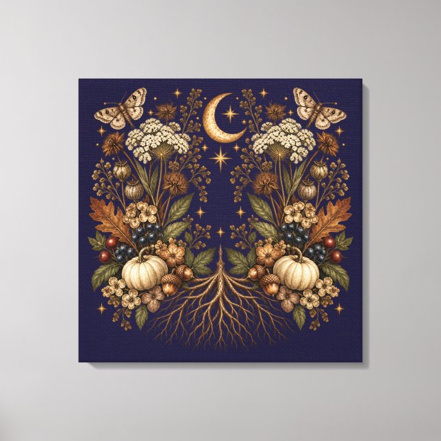 Whimsigoth Pumpa Mån Moth Vintage Höst Konst Canvastryck (Framsida)
