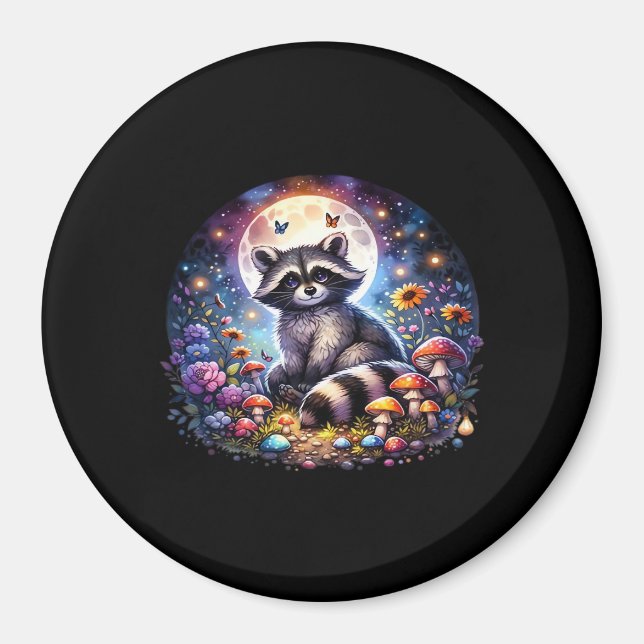 Whimsigoth Raccoon by Moonlight, Cute Colorful Flä Magnet (Framsidan)