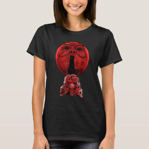 Whimsigoth Red Halloween Cat Skull Full Moon Gothi T Shirt