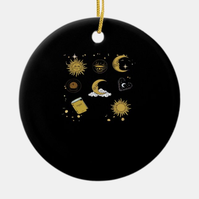 Whimsigoth Sol Måne Witchy Classic Julgransprydnad Keramik (Framsidan)