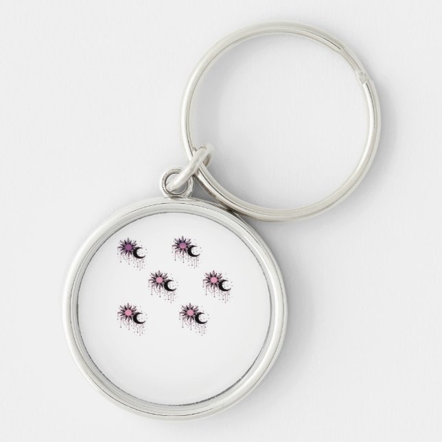 Whimsigoth Sol Måne Witchy Rund Silverfärgad Nyckelring (Framsidan)