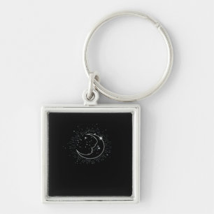 Whimsigoth Starry Night Måne Witchy Classic Fyrkantig Silverfärgad Nyckelring