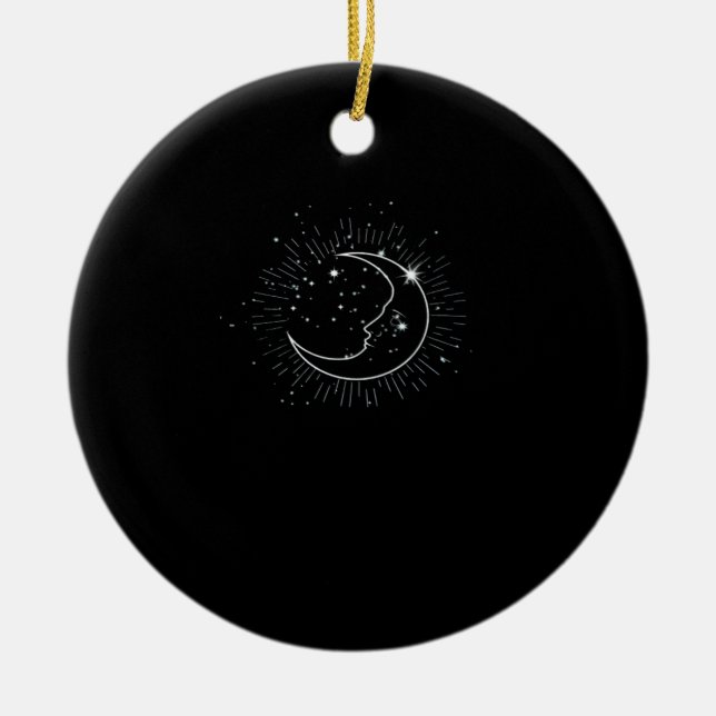 Whimsigoth Starry Night Måne Witchy Classic Julgransprydnad Keramik (Framsidan)