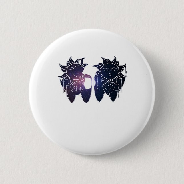 Whimsigoth Starry Night Sol Måne Witchy Classic Knapp (Framsida)
