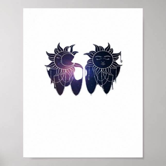 Whimsigoth Starry Night Sol Måne Witchy Classic Poster (Framsidan)