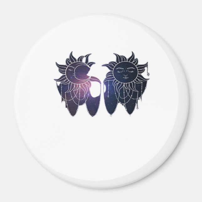 Whimsigoth Stjärnklar Natt Sol Måne Häxig Klassike Magnet (Framsidan)