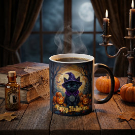 Whimsigoth Svart Katt Algiz Run Halloween Magi Magisk Mugg