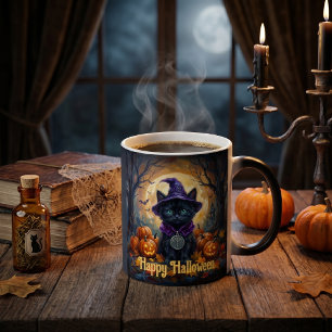 Whimsigoth Svart Katt Algiz Run Halloween Magi Magisk Mugg