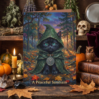 Whimsigoth Svart Katt Mystisk Halloween Hälsning Kort
