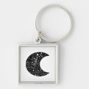 Whimsigoth Witch Måne Wicca Kawaii Goth Tattoo Ast Fyrkantig Silverfärgad Nyckelring