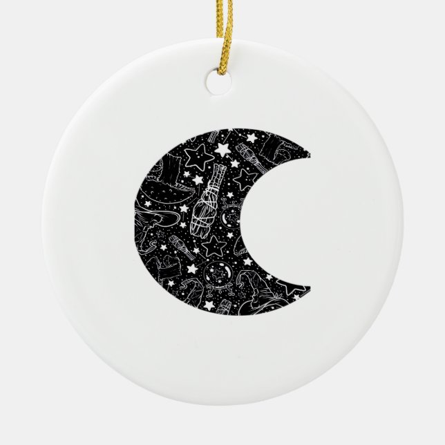 Whimsigoth Witch Måne Wicca Kawaii Goth Tattoo Ast Julgransprydnad Keramik (Framsidan)