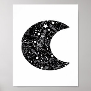Whimsigoth Witch Måne Wicca Kawaii Goth Tattoo Ast Poster