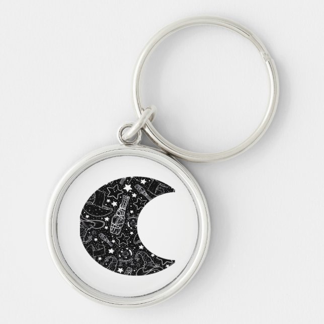 Whimsigoth Witch Måne Wicca Kawaii Goth Tattoo Ast Rund Silverfärgad Nyckelring (Framsidan)