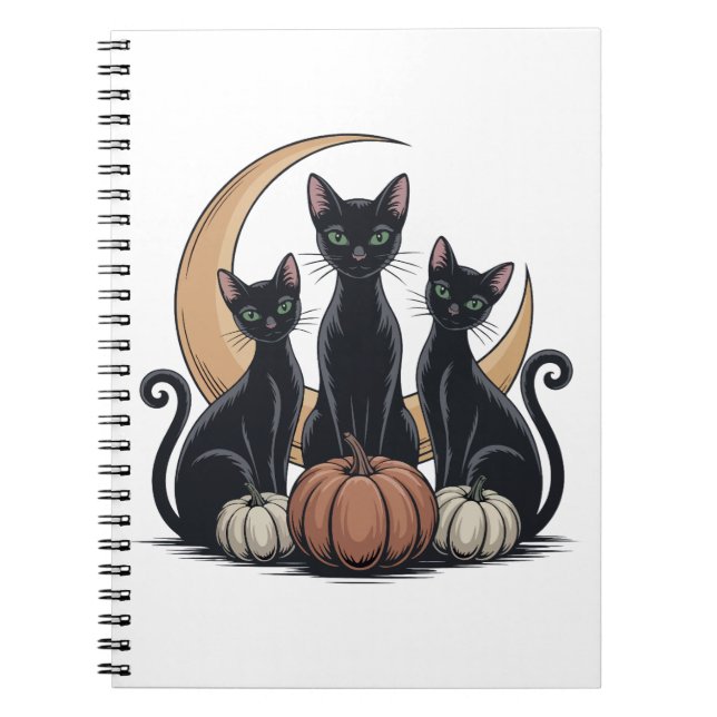 Whimsigothic Svarta katter Pumpkin Måne Halloween Anteckningsbok (Framsidan)