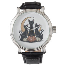 Whimsigothic Svarta katter Pumpkin Måne Halloween Armbandsur