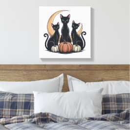 Whimsigothic Svarta katter Pumpkin Måne Halloween Canvastryck