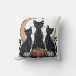 Whimsigothic Svarta katter Pumpkin Måne Halloween Kudde