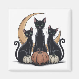 Whimsigothic Svarta katter Pumpkin Måne Halloween Magnet