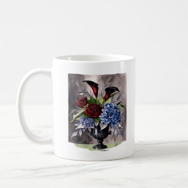 Whimsigotisk - gotisk Blommigt Vas Aesthetic Class Kaffemugg (Vänster)