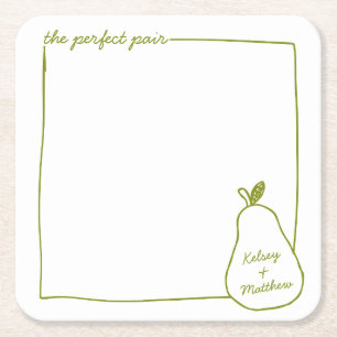 Whimsik & Chic Personlig Funny Pear Bröllop Underlägg Papper Kvadrat