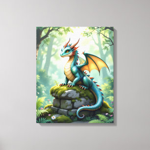 Whimsik Dragon på kärran Canvastryck
