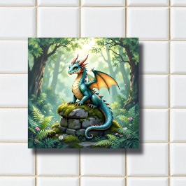 Whimsik Dragon på kärran Kakelplatta