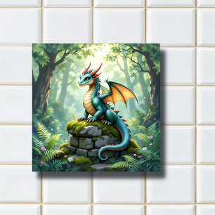 Whimsik Dragon på kärran Kakelplatta