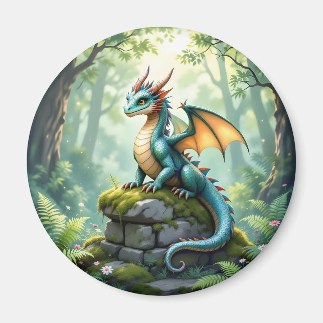 Whimsik Dragon på kärran Magnet (Framsidan)