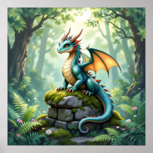 Whimsik Dragon på kärran Poster