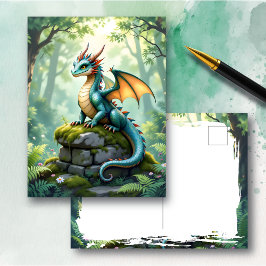 Whimsik Dragon på kärran Vykort