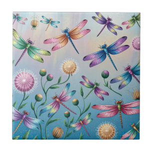 Whimsik Dragonflies med blommor Kakelplatta