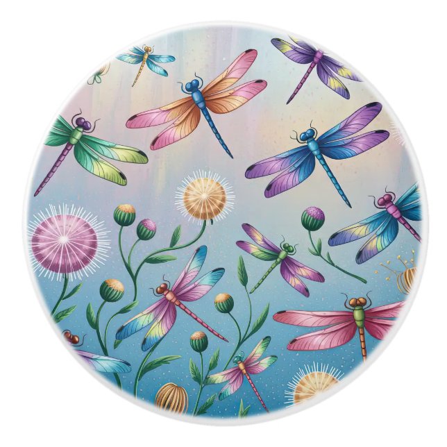 Whimsik Dragonflies med blommor Knopp (Framsidan)