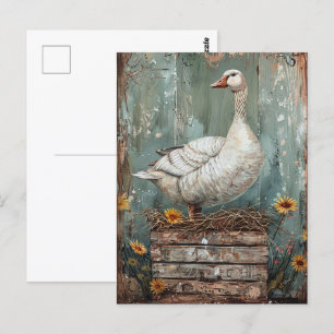 Whimsik Goose på ett bo Vykort