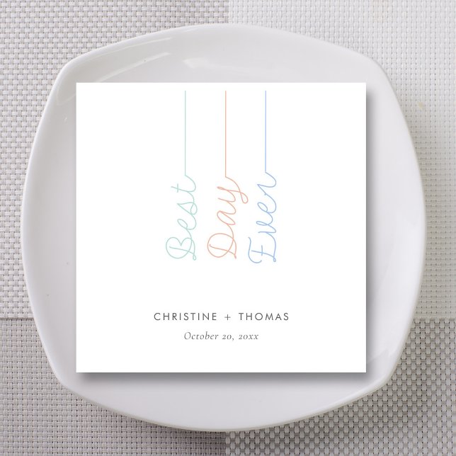 Whimsik och färgstark: Personligen "Bästa dagen nå Pappersservett (Whimsical 'Best Day Ever' Wedding Reception Napkins)