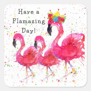 Whimsik och färgstark Rosa Flamingo Stickers Fyrkantigt Klistermärke