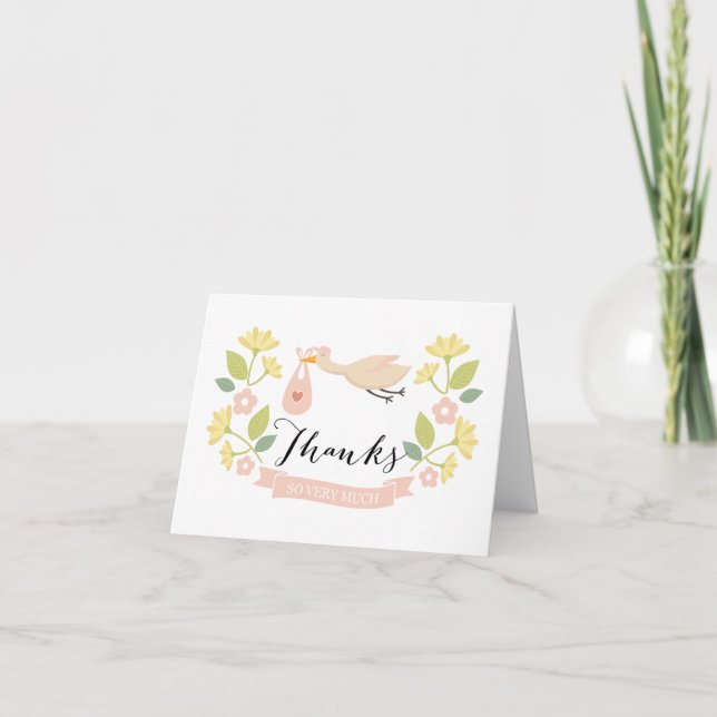 Whimsik Stork Baby Shower Tackkort Card (Framsida)