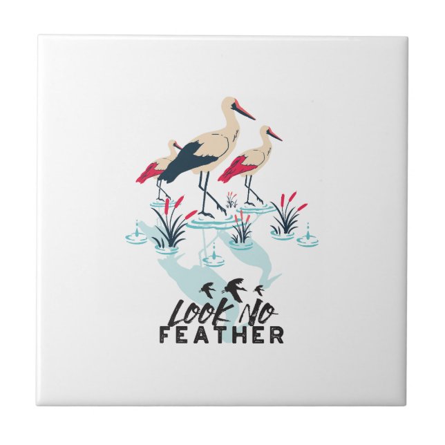 Whimsik Stork Pun Art - "Titta ingen ludd" Kakelplatta (Framsidan)