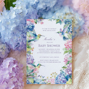 Whimsika Hummingbird with Hydrangeas Baby Shower Inbjudningar