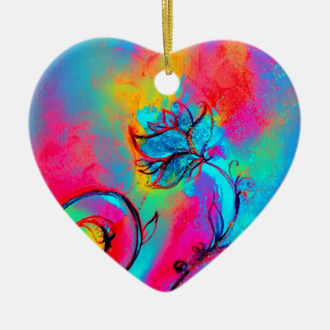 WHIMSIKALA BLOMMAR rosa gult lila, tårblått Julgransprydnad Keramik (Framsidan)