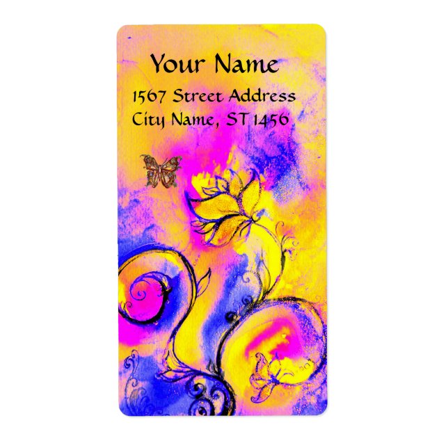 WHIMSIKALISKA BLOMMOR OCH BUTTRYCKLIGT blå rosa gu Fraktsedel (Framsidan)