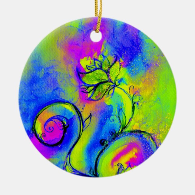 WHIMSIKALISKA FLÖDEN MONOGRAM rosa gult lila blå Julgransprydnad Keramik (Framsidan)