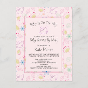 Whimsiker Baby Shower by Mail Bird Blommigt Rosa Inbjudan Vykort