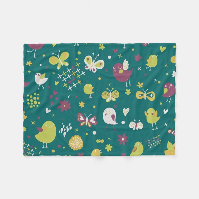 Whimsiker Birds and Butterflies Fleece Blanket (Framsidan (Horisontell))
