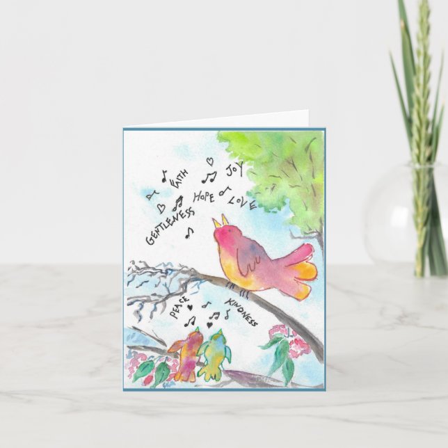 Whimsiker Birds Christian Art Folded Notecard Anteckningskort (Framsida)